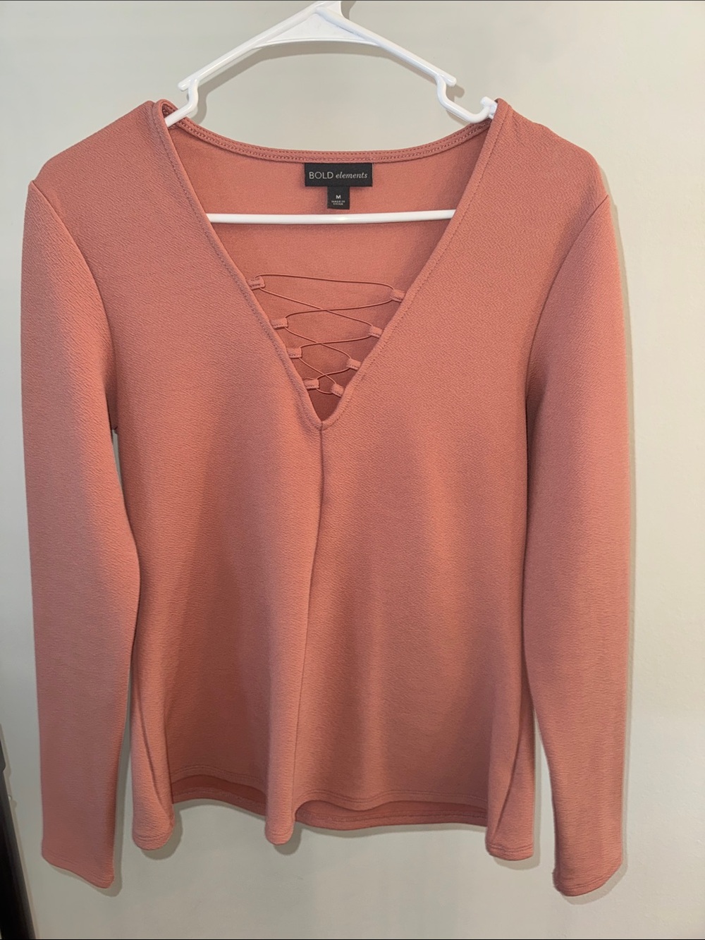 Rose Lace-Up V-Neck Long Sleeve Top